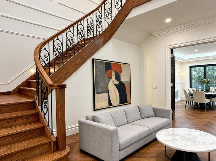 Curved solid wood staircase